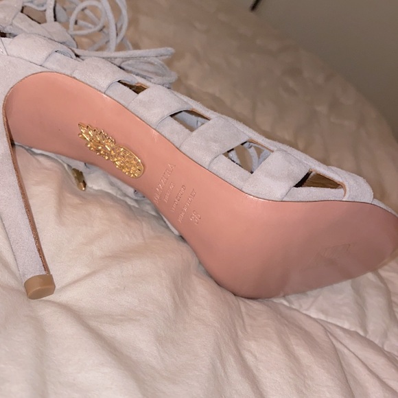 Aquazzura Amazon grey lace up heels new cutout caged suede pumps firenze size 38 - Picture 4 of 7
